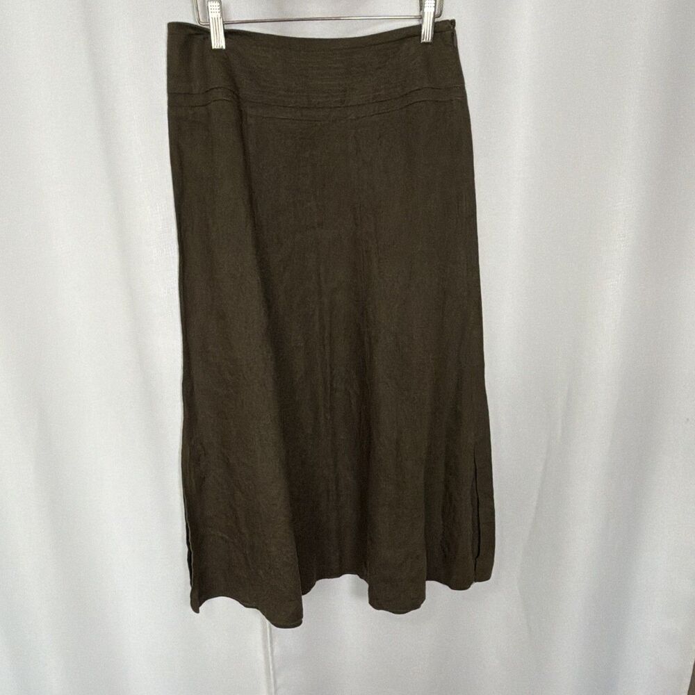 NWOT Talbots 100% Linen Olive Green A Line Skirt Size 4 Side Zip Midi